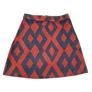 Vero Moda Alyssa Deep Red & Navy Diamond Design Retro Mini Skirt Size XS